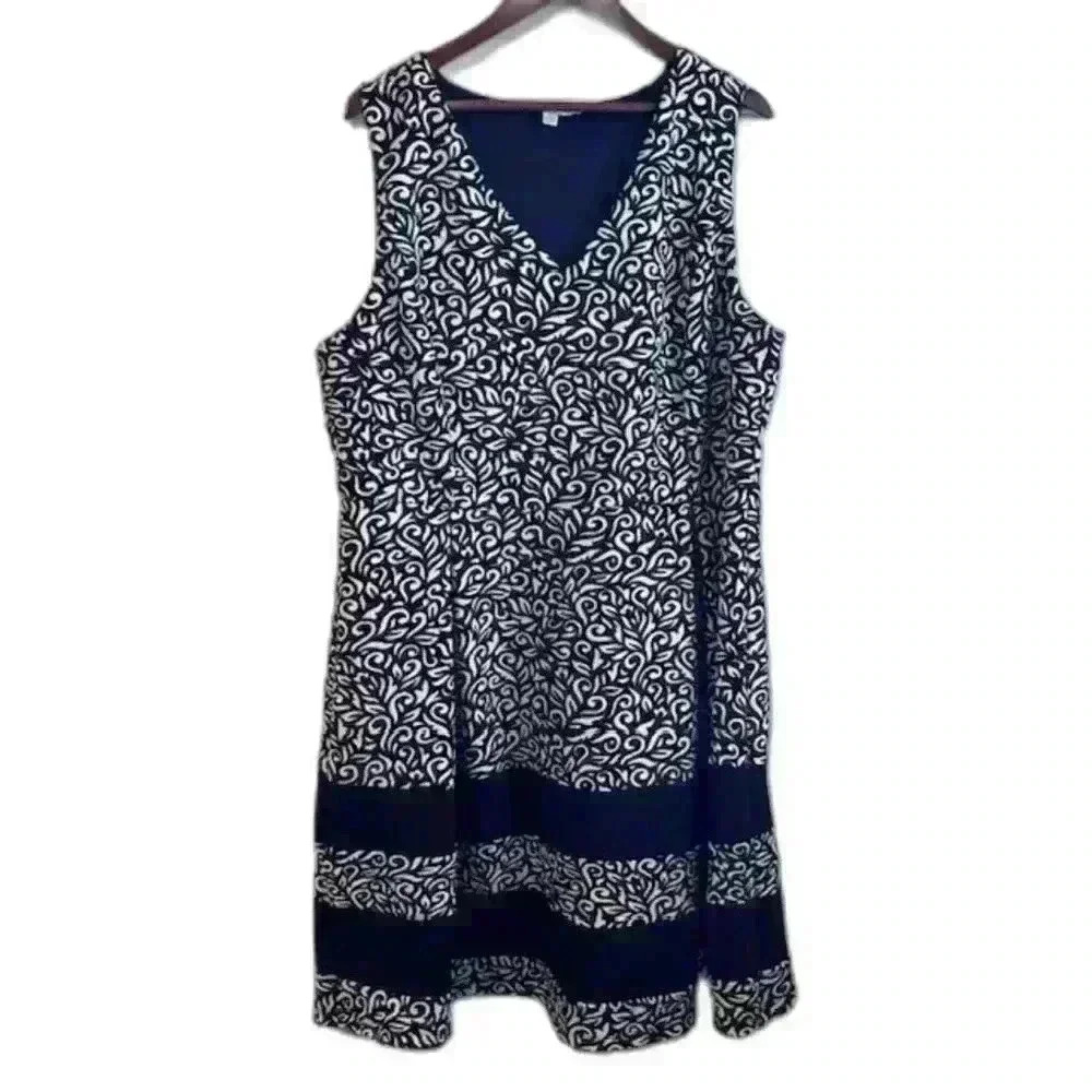Haani Short Sleeve Dress Black White Pattern Design Plus Size Woman's 3XL
